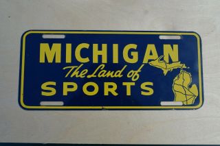 Vintage License Plate Booster; Michigan The Land Of Sports,  Flat Metal