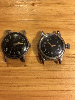 2 Vintage Military Wristwatches.  Waltham Type A - 11,  Widex