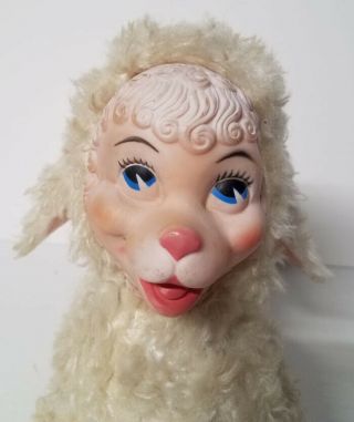 Vintage Rubber Face Lamb/Sheep Stuffed/Plush Toy Musical Doll Gund/Rushton? 2