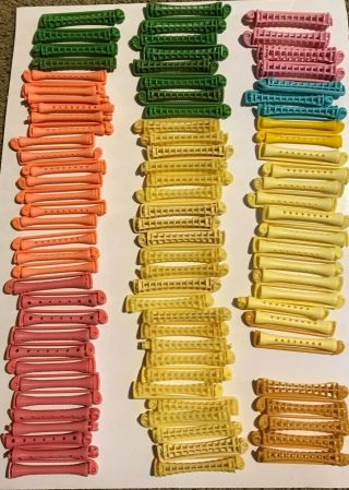 90 Vintage Plastic Swing Arm Perm Rollers Hair Curlers Assorted Sizes,  Colors