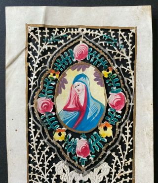 Antique 18th century HOLY CARD real canivet Our lady Mary Maria Mother 3
