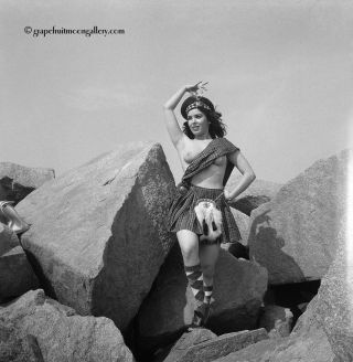 Bunny Yeager Pinup Camera Negative Topless Kilted Brunette 