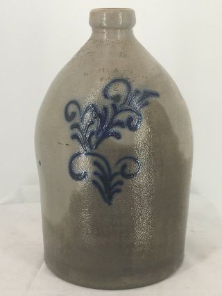 Antique Lewis & Cady 2 Gallon Stoneware Jug Fairfax W Floral Design