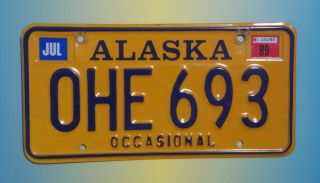 Vintage 1989 Alaska Occasional Use License Plate Classic Car Tag Very Good Cond.