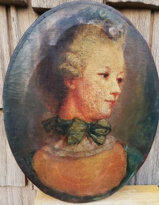 Antique 19th Century Portrait Of A Lady,  Oil On Canvas Painting