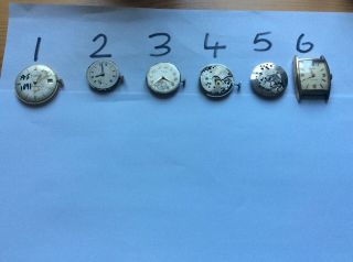 Joblot 6 Vintage Watch Movements As,  Fhf,  Peerex And Others Spares