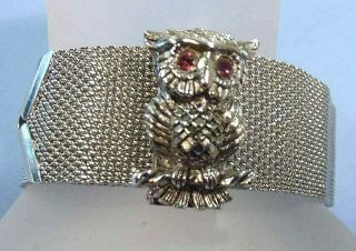 Vintage 1972 " Nocturne " Owl On A Silver Mesh Bracelet By Sarah Coventry Xlnt