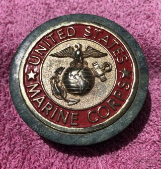 Vintage Usmc Granite Paperweight United States Marine Corps Emblem