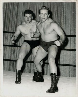 1962 Press Photo Pro Wrestling Tag Team In Ring,  Doug Gilbert,  Dick Steinborn