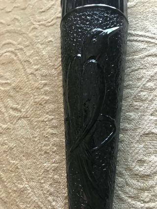 Vintage Amethyst Black Glass Bird Wall Pocket Hanging Vase 8 " Embossed Bird