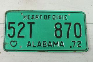 1972 Alabama Vintage License Plate Heart Of Dixie Green Unissued Nos 52t 870