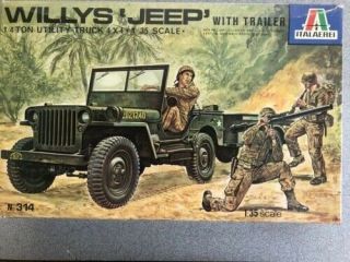 Vintage (70s) Italeri 1/35 Willys Jeep W/trailer And Figures,  314,  Parts