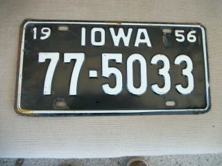 1956 Iowa License Plate,  77 - 5033,  Polk County,  Des Moines,  Iowa Area