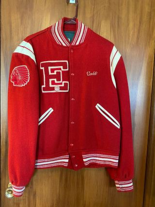 Vtg Varsity Lettermans Jacket Red White Wool Leather Sz L Warrior Basketball Ltr