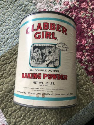 Vintage Clabber Girl Baking Powder 10 Lb Tin Advertising Kitchen General Store