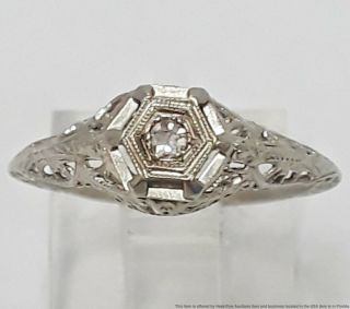 Antique Art Deco Filigree 14k White Gold Ladies Natural Diamond Ring