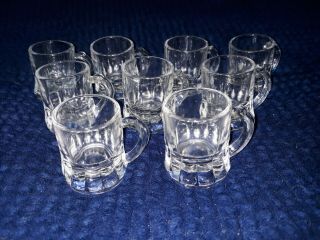 Vintage Set Of 9 Federal Glass Style Mini Beer Mugs Shot Glass Clear