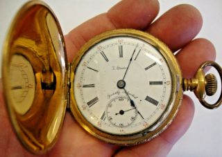 Antique Gold Plated Full Hunter Pocket Watch By J Banton Adjusted 6 Positions
