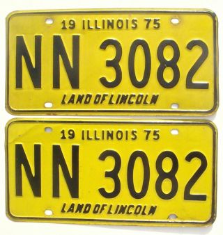 Illinois 1975 Pair Old License Plate Garage Car Tags Man Cave Set Rustic Auto