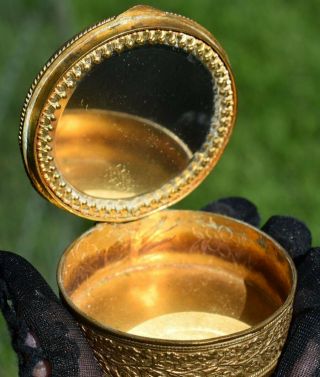 ANTIQUE FRENCH GOLD GILT BRONZE LIMOGES ENAMEL PORTRAIT JEWELRY RING BOX 2