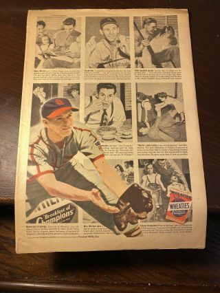 1947 American Weekly Marty Marion St.  Louis Cardinals Autographed Wheaties Ad