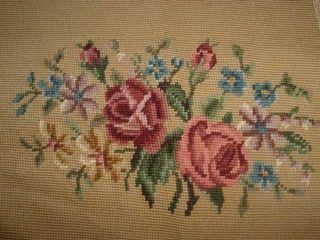 Vintage Shabby Chic Finished Needlepoint Rose & Floral Bouquet