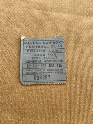Dallas Cowboys Football Club Cotton Bowl Ticket Stub General Admission