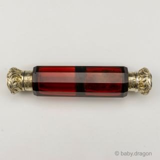 Antique Ruby Glass Double Ended Scent Of Perfume Bottle - Lovely