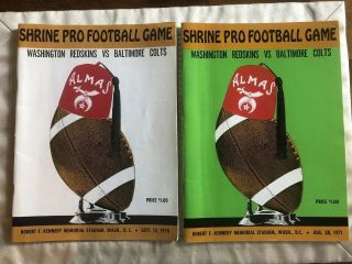 Shrine Pro Football Game Programs Washington Redskins Vs Baltimore Colts 70 & 71