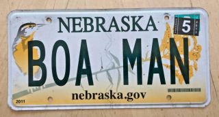 Nebraska Graphic Bird Vanity License Plate " Boa Man " Constrictor Snake Snakes