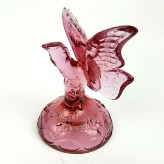 Vintage Fenton Art Glass Pink Butterfly On A Stick