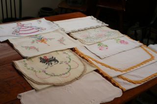Vintage Nine Dresser Scarves Belle Flowers Scotty Dog Embroidery Cut Work Croche