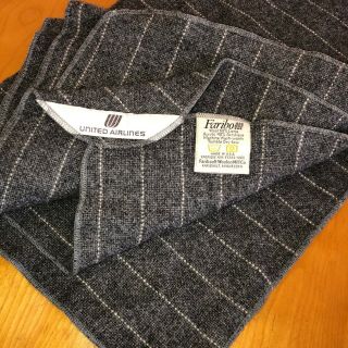 Vintage United Airlines Faribo Wool Acrylic Grey Pinstripe Lap Throw Blanket