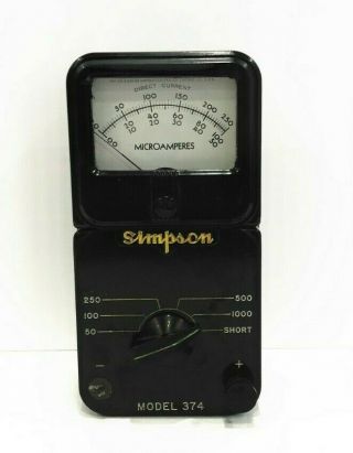 Vintage Simpson Model 374 Dc Amp Meter Microamperes Usa Made