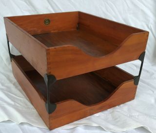 Antique Globe Wernicke Cherry Wood Stacking 2 Tier File Letter Tray Desktop