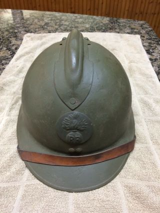 Antique Ww2 French Rf Army Helmet With Linner And Chin Strap