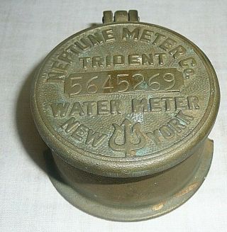 Vintage Brass Neptune Water Meter Trident York Steampunk With Glass & Lid C