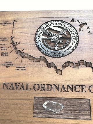Vtg Us Navy Wood Plaque Naval Ordinance Center - Laser Cut In Wood -