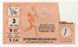 1952 Helsinki Finland Summer Olympics Ticket Stub Closing Ceremony Ceremonies