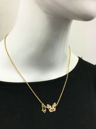 Auth Vintage Christian Dior Gold Tone Plated Rhinestone Butterfly Charm Necklace