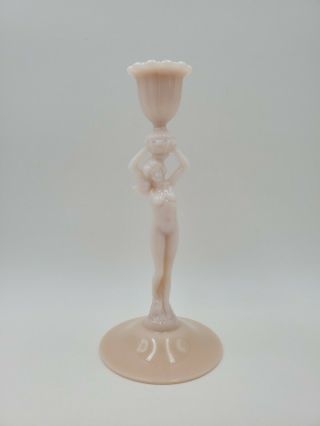 Antique Cambridge Glass Statuesque 3011 Pink Crown Tuscan Nude Candlestick