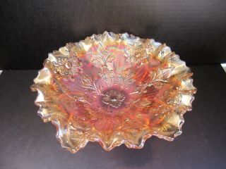 Antique Millersburg Fleur Di Lis Carnival Glass Bowl On Dome Base