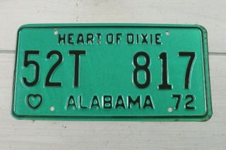 1972 Alabama Vintage License Plate Heart Of Dixie Green Unissued Nos 52t 817