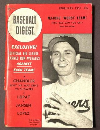 Vintage Baseball Digest Gil Hodges February 1951 Vol 10 No 2