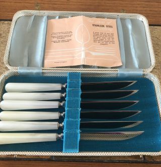 Vintage Leppington Sheffield England Steak Knife Set (6 Pc) W/ Case Bakelite