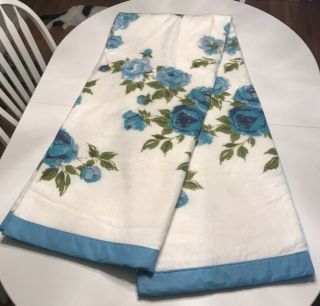 Vintage Retro Satin Trim Blanket Blue Roses Twin 70x90