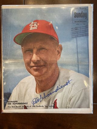 1965 St.  Louis Globe Democrat Cardinals Red Schoendienst Autographed Signed