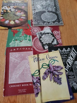 7 Vintage Crochet Pattern Books Thread Doilies Pillowcases Edgings Filet Gifts