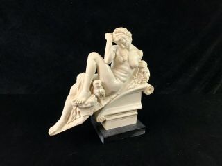 Exquisite A.  Santini Marble Alabaster Seated Nude Woman Sculpture On Slate Base