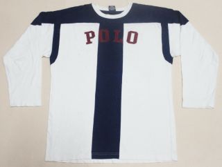 Vintage Ralph Lauren Polo Spell Out Striped Rugby Shirt T Stadium P Wing 1992